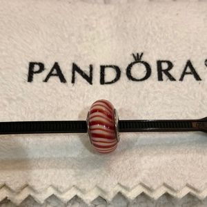 PANDORA Red & White Striped Murano Glass Bead